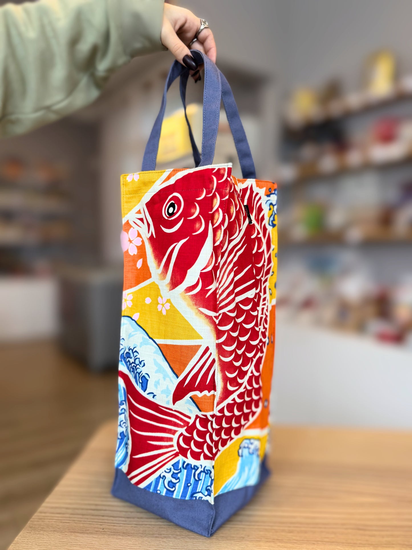 Sac toile japonaise "Tai-Ryo" taille L – Bouteille, baguette et accessoires