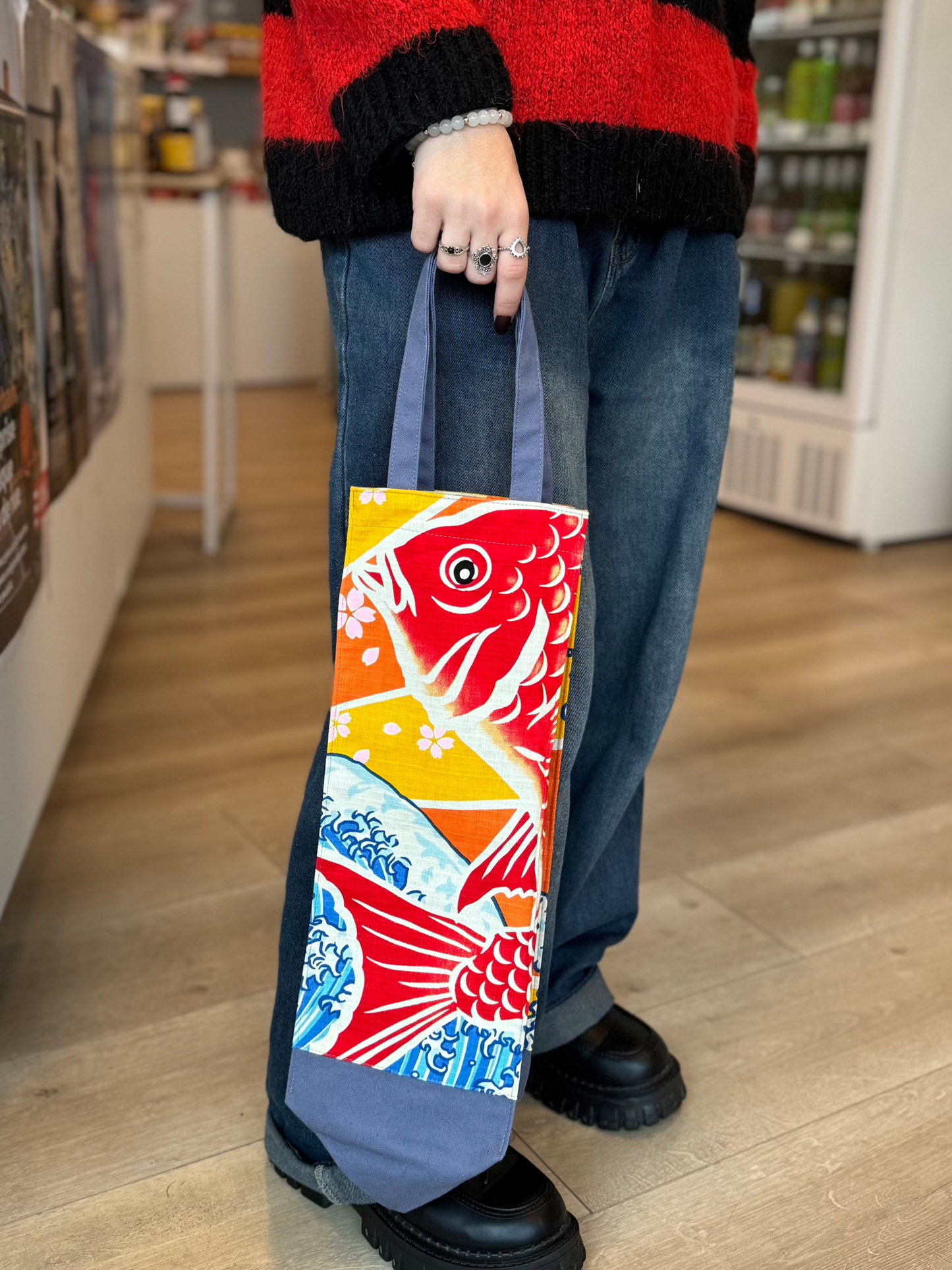 Sac toile japonaise "Tai-Ryo" taille L – Bouteille, baguette et accessoires