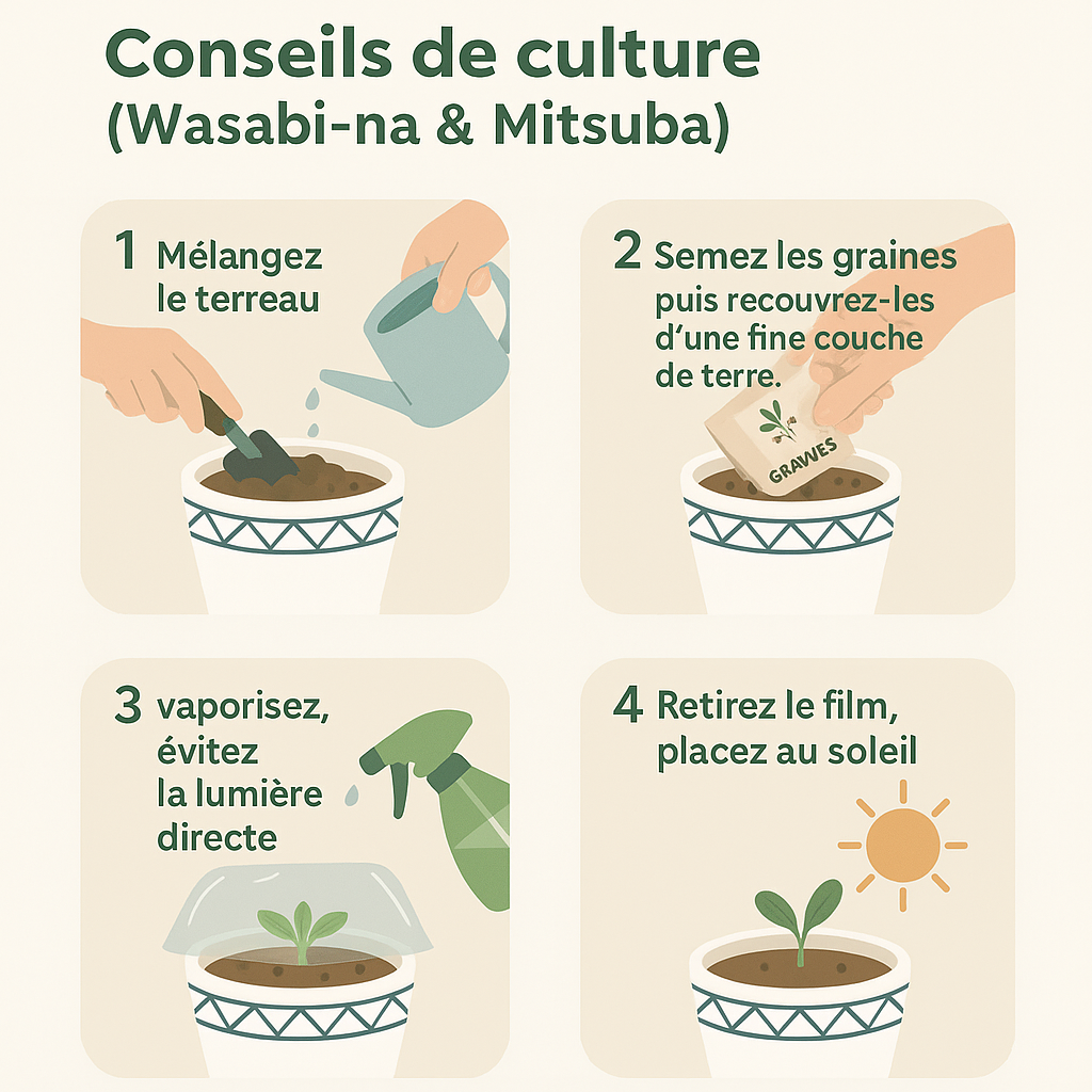 Duo d'herbe japonaise en pot - Mitsuba et Wasabina