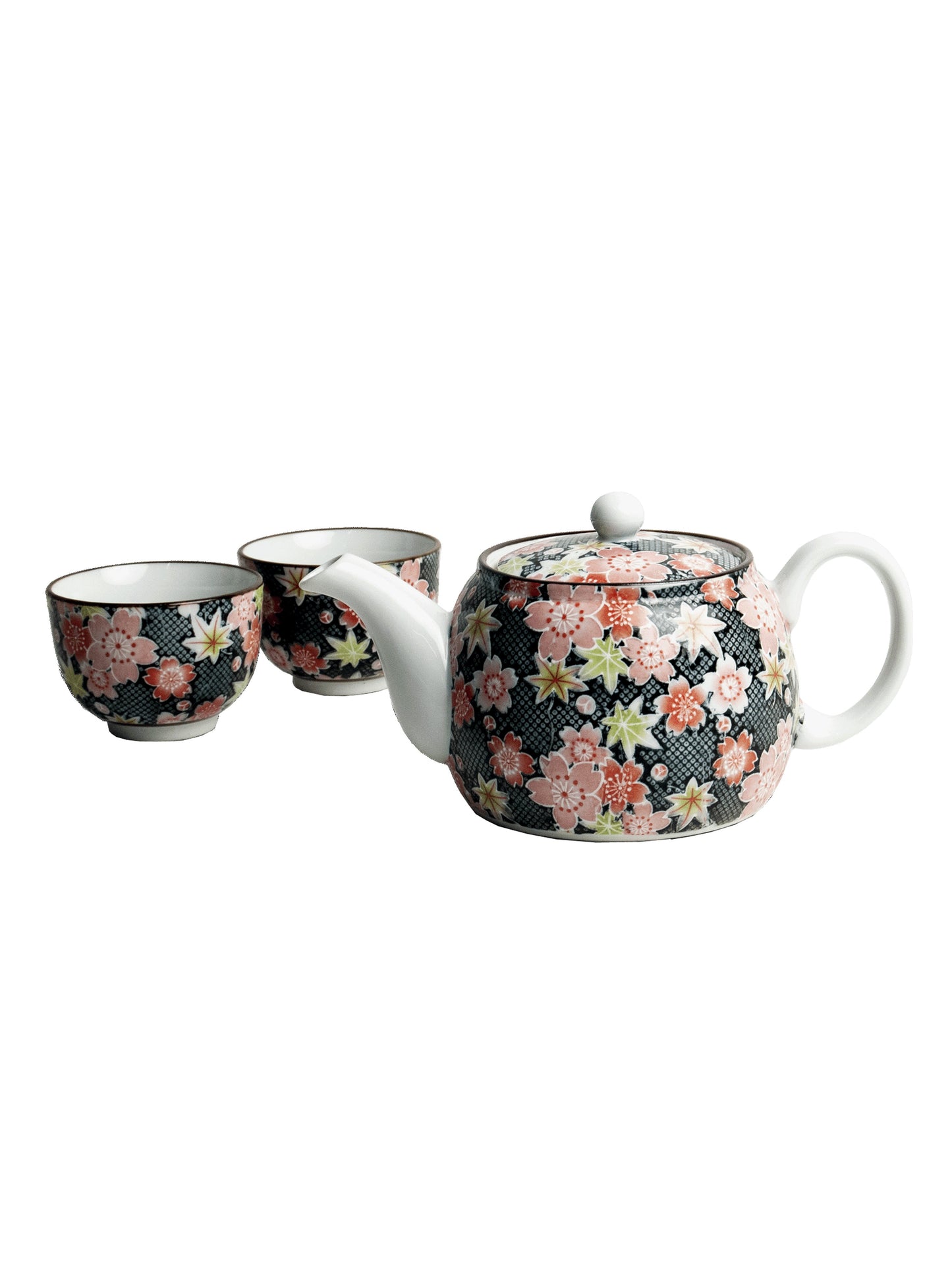Ensemble de thé tasses et théière fleur rouge