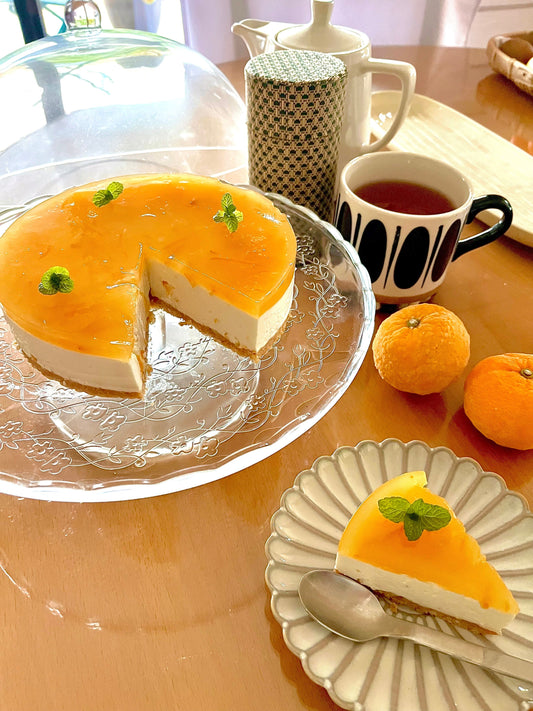 Cheesecake frais au yuzu sans cuisson avec gelée de yuzu et menthe, recette japonaise par Momoko