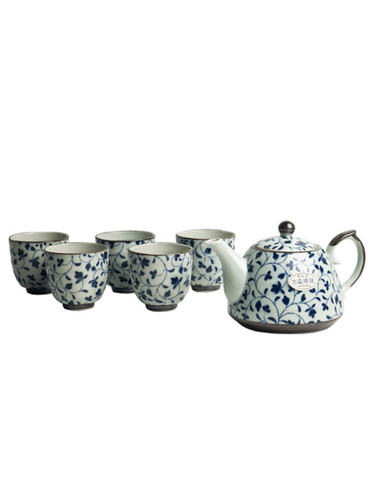 Ensemble à thé Arita motif fleurs bleu 5 pieces
